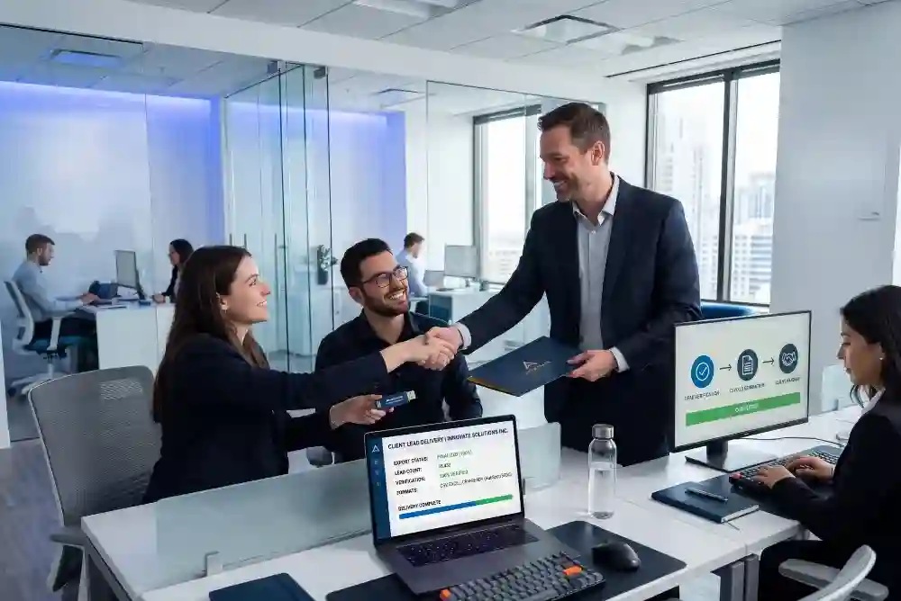 Business team reviewing verified data process